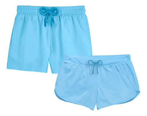 Kit Casal Shorts Azul Claro Bebê Leve Confortável Praia