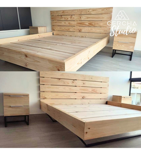 Cama Con Respaldo 2 Plazas Refel Cerchastudio Madera Acero