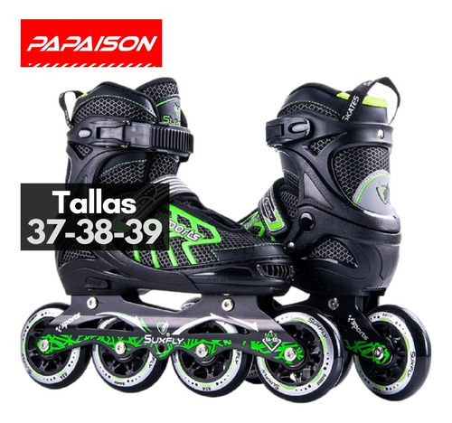 Patines Lineales Ajustables Alta Velocidad Tallas Variadas L / 37-38-39 Verde