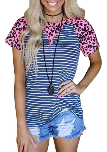 Playera Blusa Casual Dama Tallas Extras Azul Animal Print