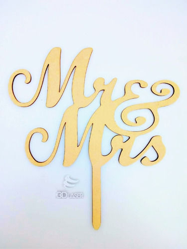 Cartel - Topper Cake Mr & Mrs Personalizado Mdf/ Fibrofacil