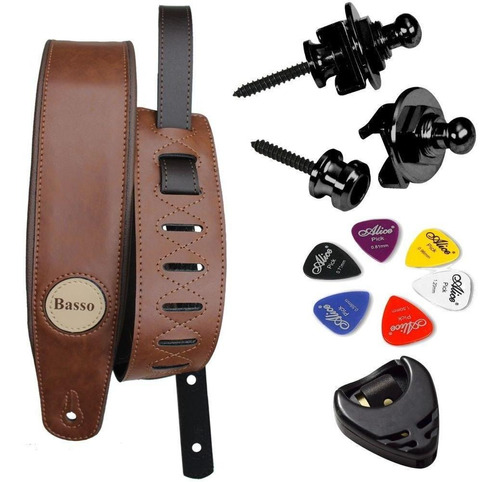 Correia Guitarra Violão Baixo Alça Basso Cla 25 Ferrugem Kit