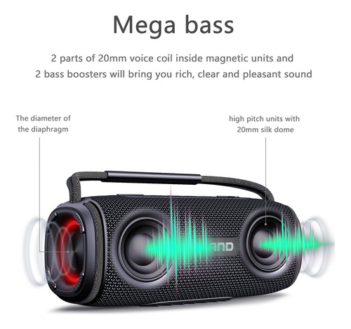 Altavoz Bluetooth Portátil Resistente Al Agua 20w Luz Rgb