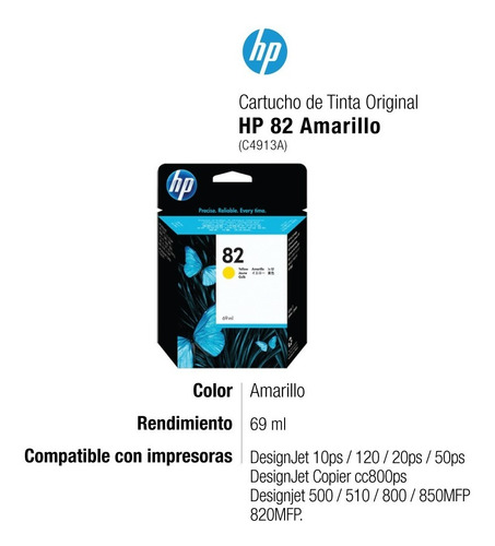 Imagen 2 de 4 de Cartucho Hp 82 Amarillo C4913a Original Hp 500 510 800