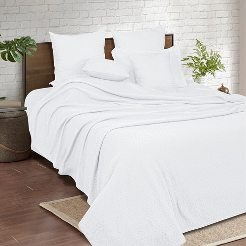 Manta De Cama 100% Algodón Transpirable Térmica Chevron Blan
