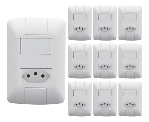 Kit 10 Interruptor Com Tomada Tramontina 10a 4x2 Branca