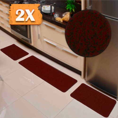 Conjunto De Tapete Para Cozinha Relevo 2 Jogos Vermelho Desenho do tecido Liso