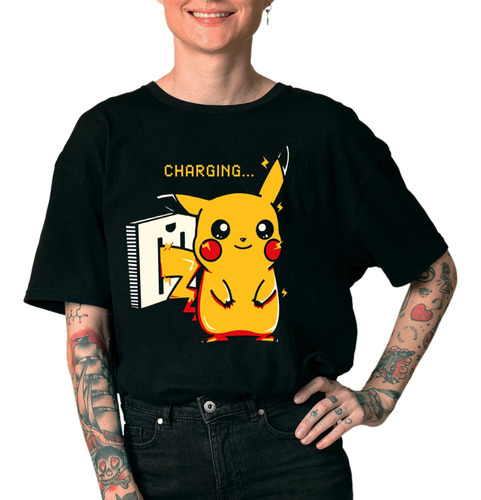 Imagem 1 de 2 de Camiseta 100% Algodão Anime Pokemon Pikachu Carregando