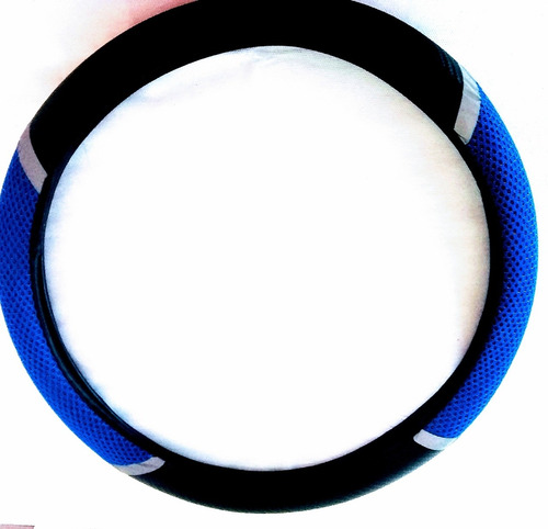 Imagen 2 de 2 de Cubre Volante Tela Y Cuerina 38cmsAzul Y Negro