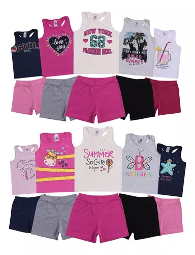 KIT Roupas De Crianças 5 Conjuntos de Verão Regatas De Menina