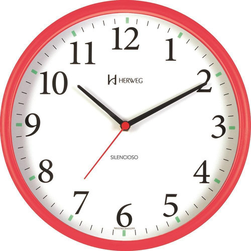 Relógio De Parede Silencioso Redondo Vermelho 26cm 6126s-269
