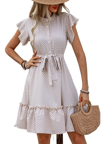 Vestido Con Cinturón Y Dobladillo Holgado Con Volantes Y Man