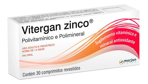 Vitergan Zinco 30 Comprimidos Suplemento Polivitamínico