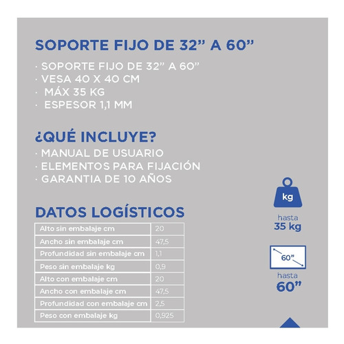 Imagen 5 de 10 de Soporte Fijo 32 A 60 PuLG Tv Monitor Led Lcd Bf2000 Be One