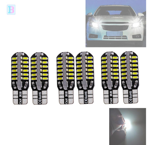 6x Pingão 48 Led Smd T10 Cambus Meia Luz Efeito Branco Xenon