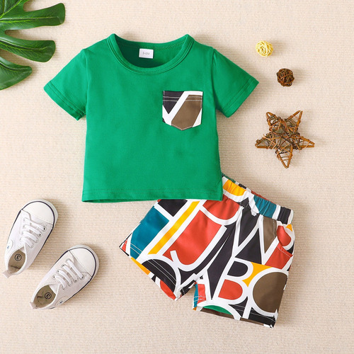 Conjunto Para Bebé 3-12m Con Estampado De Letras Multicolor Verde 9-12 Meses