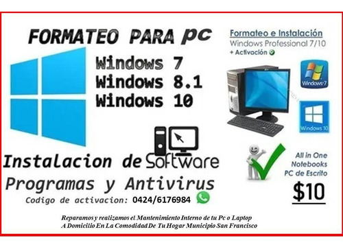 Imagen 1 de 4 de Se Formatea Computadoras Pc Laptop Y Mini Laptops