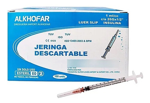 Jeringa Para Insulina Con Aguja 1ml 26g  X 1/2