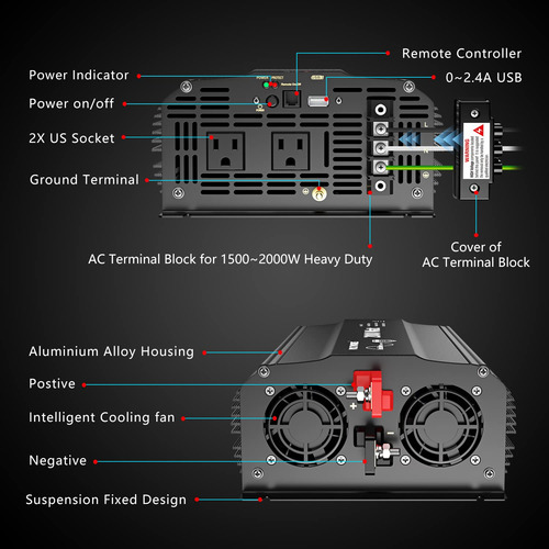 Inversor De Corriente 2000 W 12 V Cc A 110 120 V Ca 20 A