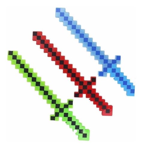 Espada De Juguete Pixeles Diamante Con Luz Y Sonido 3pz