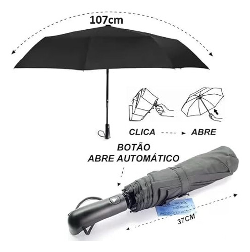 Sombrinha Guarda Chuva Unissex Preto 107 Cm Automatico Social Cabe Na Bolsa