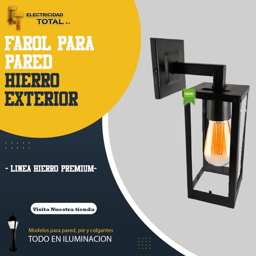 Imagen 5 de 9 de Farol Aplique Lampará Exterior Pared Hierro 4 Caras Vidrio