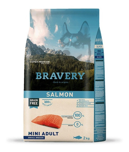 Alimento Para Perros Raza Pequeña Adulto Bravery Salmón 2kg