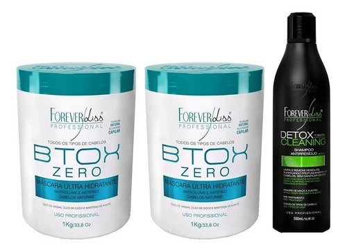 Kit 2 B-tox Zero 1kg E 1 Shampoo Detox - Forever Liss 