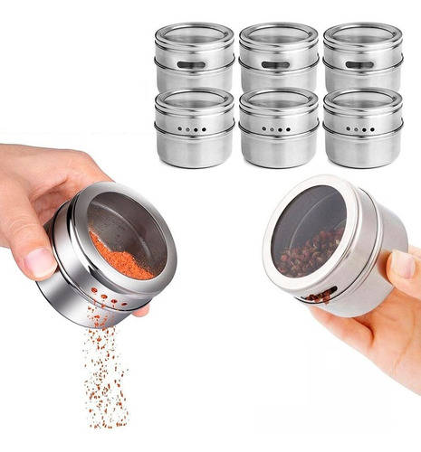 Imagen 8 de 8 de Set 6 Especieros Metálicos Magnéticos Condimentos