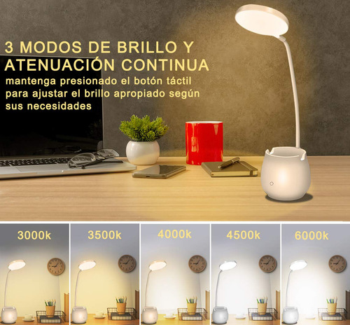 Lámpara De Mesa Con Portalápices, Color Blanco.
