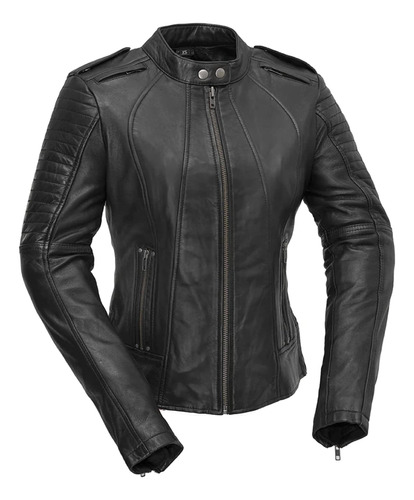 First Mfg Co - Biker - Chaqueta De Cuero Negro Para Mujer -.