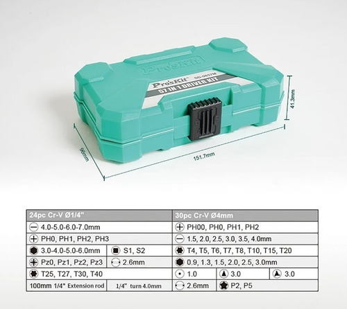 Kit Destornillador Caja 57 Piezas Proskit Sd-9857m Estuche