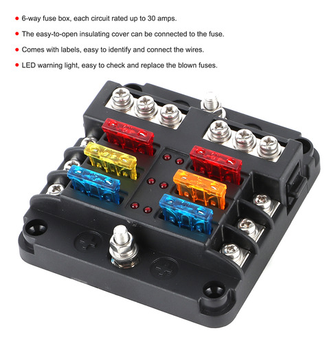 Caja De Fusibles De 6 Vías Con Indicador Led Para Automóvil