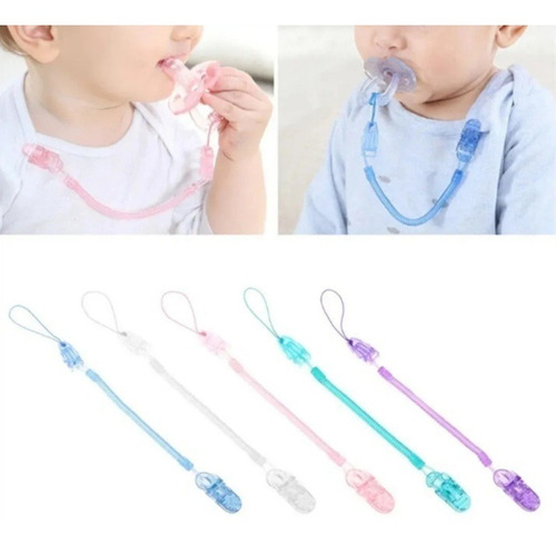 2 Prendedor De Chupeta Modelo Mola Bico Bebê Universal Cor Verde + Transparente