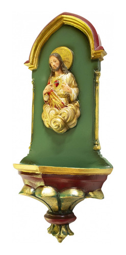 Imagem 3 de 4 de Pia De Água Benta Gótica Sagrado Coração De Jesus Verde