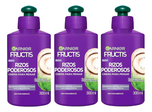 3 Crema Para Peinar Garnier Fructis Rizos Poderosos 300ml