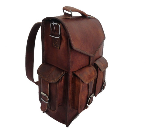 Mochila De Piel Estilo Vintage Para Portatil De 15 Pulgadas