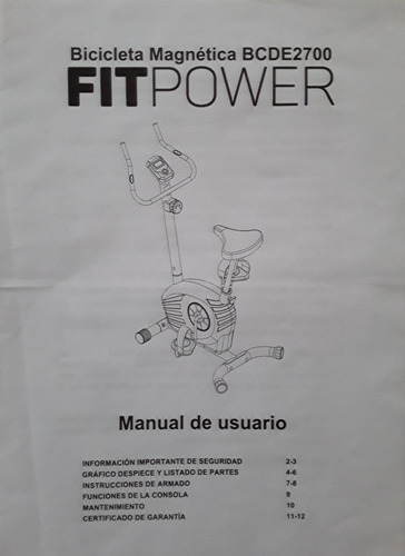 Bicicleta Fija Magnética Fitpower Impecable. Incluye Manual.
