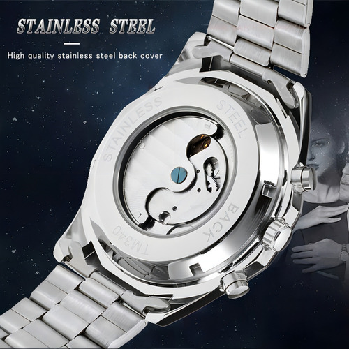 Relojes Luminosos De Fase Lunar Forsining Tourbillon Color De La Correa Silver White