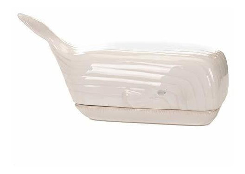 Nautical Whale Glossy White 9 X 4 Ceramic Butter Dish With L