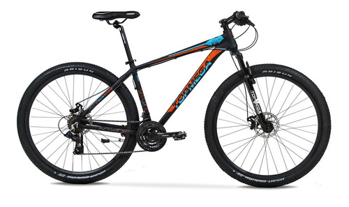 Mountain bike TopMega MTB Sunshine R29 20" 21v frenos de disco mecánico cambios Shimano Tourney TY300 color negro/naranja/celeste  