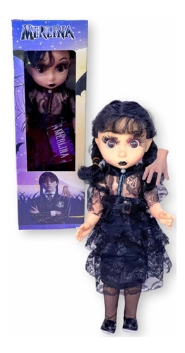 Muñeca Merlina Addams Vestido Gala Con Dedos En Caja