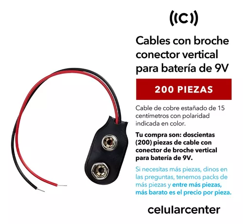 Pack 200 Piezas, Cable Conector Pila 9v 15cm Con Broche 9 V