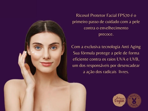 Protetor Solar Facial Toque Seco Ricosol Fps70 50g Kit 4und