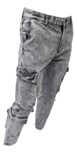 Pantalon Wide Leg Doble Cargo Hombre Jean Rigido Premium