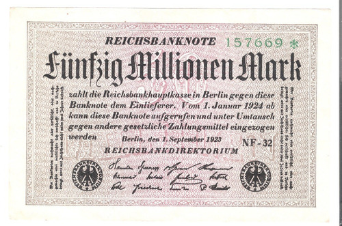 Ale145 Alemania 50 Millones Mark 1923 Rep Weimar Au Aff*