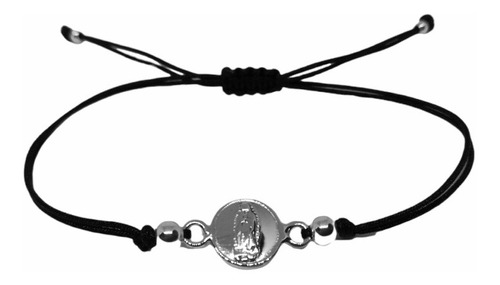 Pulsera Virgen De Guadalupe Medalla Plata Hilo Fino Negro