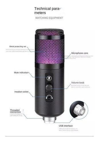 Imagen 2 de 9 de Micrófono Condenser Elefir At2022 Rgb Usb Profesional Único