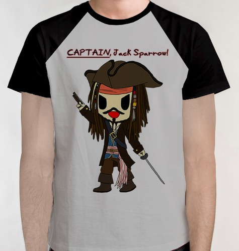 Blusa Chibi Jack Sparrow Camiseta Raglan Johnny Depp Camisa