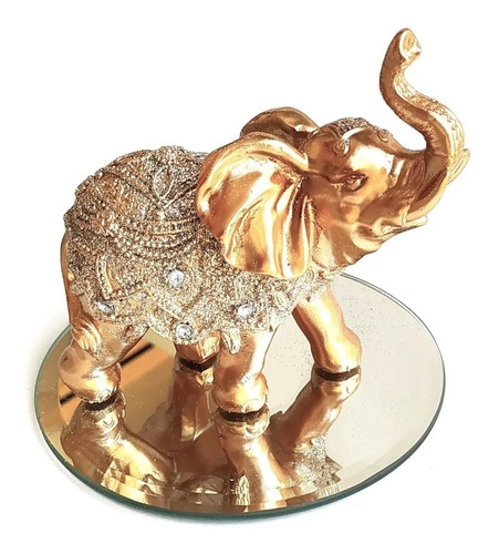 Elefante Decorativo Resina Com Base De Espelho Indiano Sorte